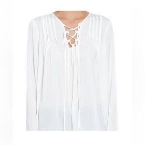 Max Studio Fine Charmeuse Lace up Front Blouse Ivory